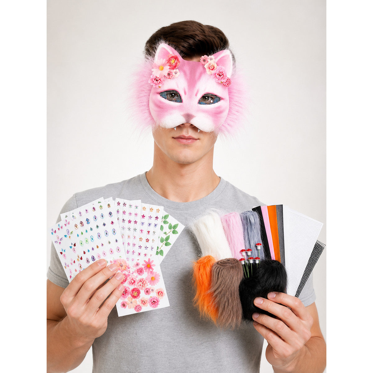 White Cat Carnival Mask for Halloween main product view