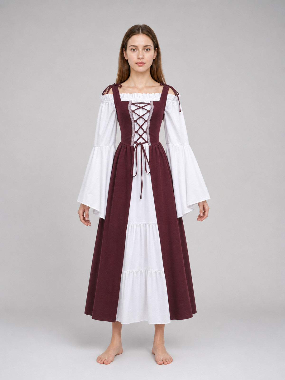 Renaissance-Style Medieval Dress with Lacing front view
