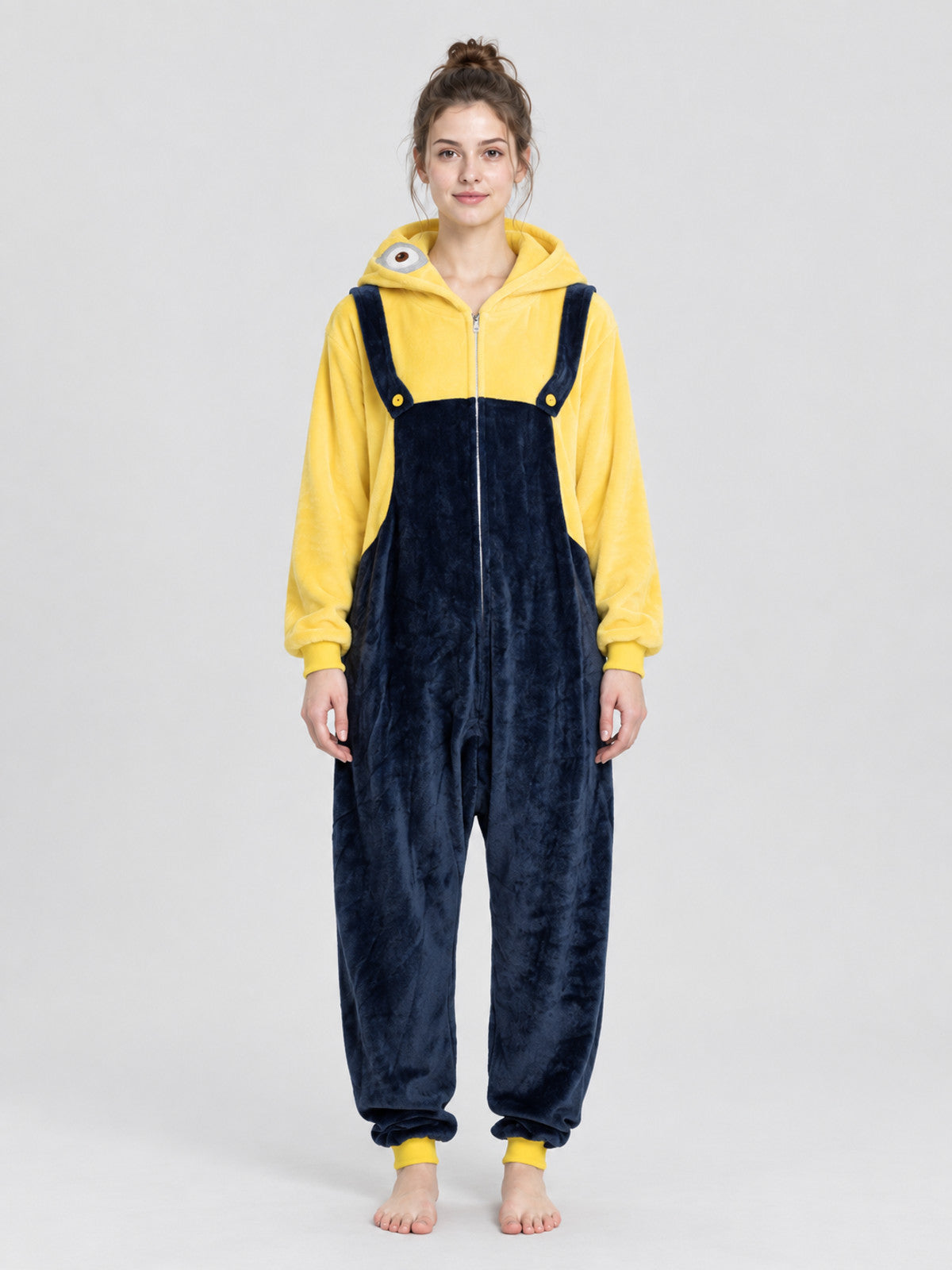 Flannel Hooded Pajama Jumpsuit with Appliqué