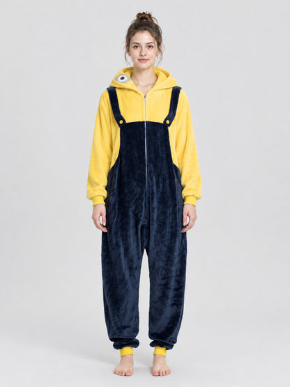Flannel Hooded Pajama Jumpsuit with Appliqué