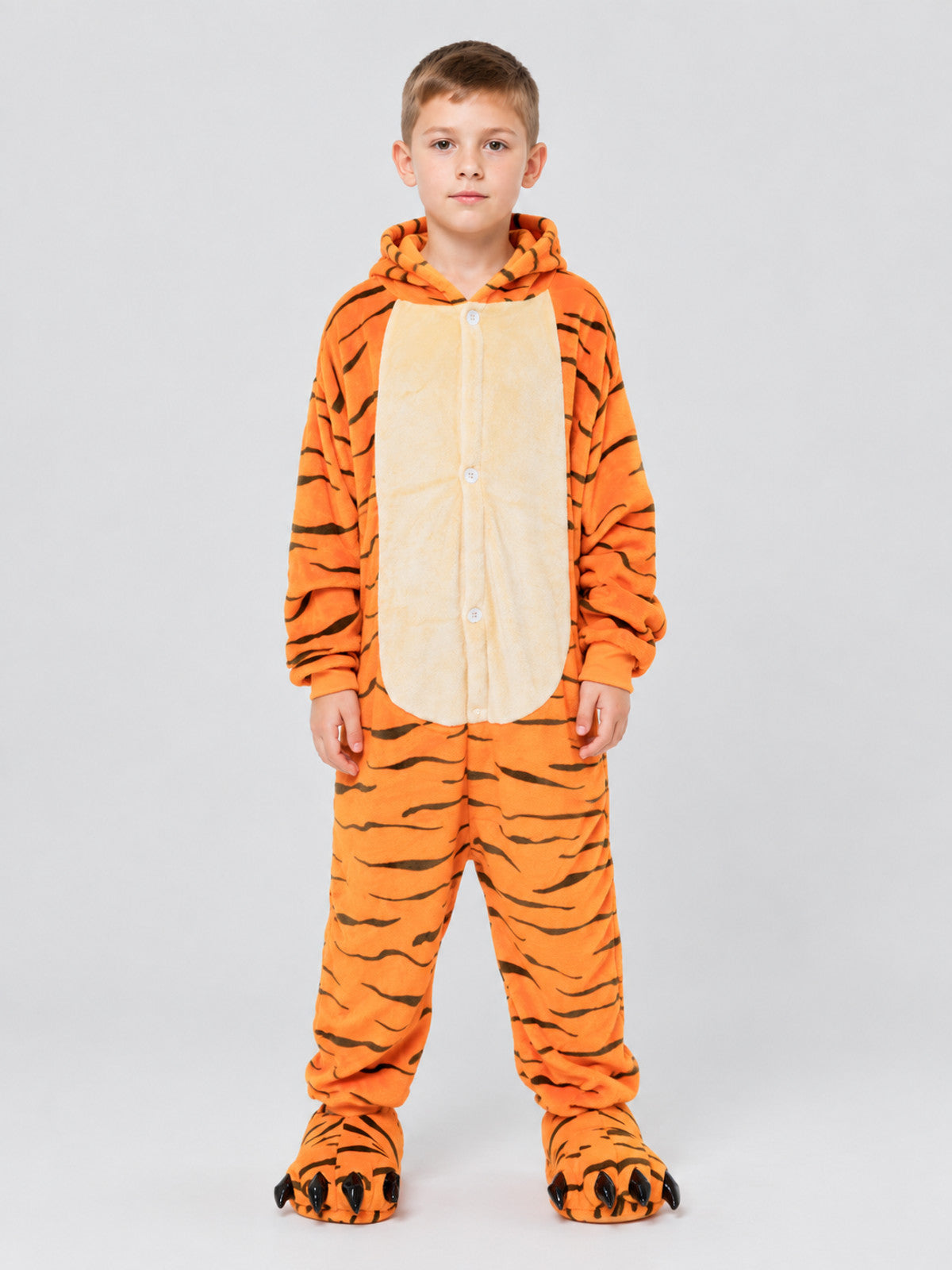 Kids' Tiger Hooded Fleece Kigurumi Pajama