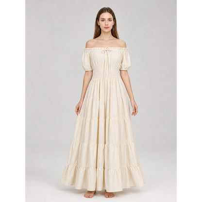 Long Medieval Tiered Off-the-Shoulder Dress