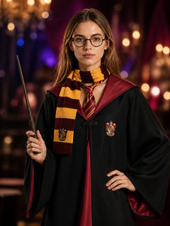 Academy-Style Wizard Robe Costume Set with Tie, Scarf, Wand and Glasses