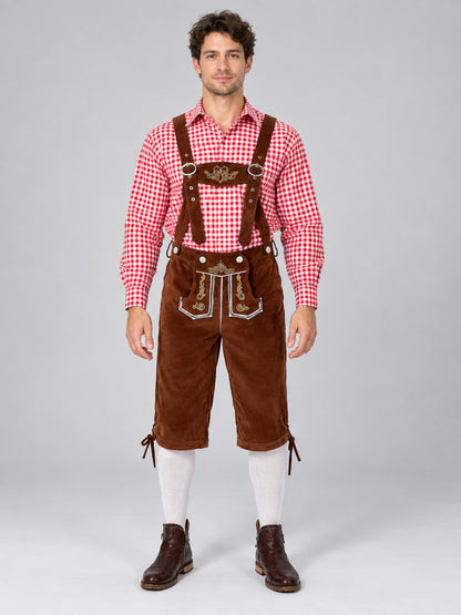Oktoberfest costume plaid shirt, pants with suspenders