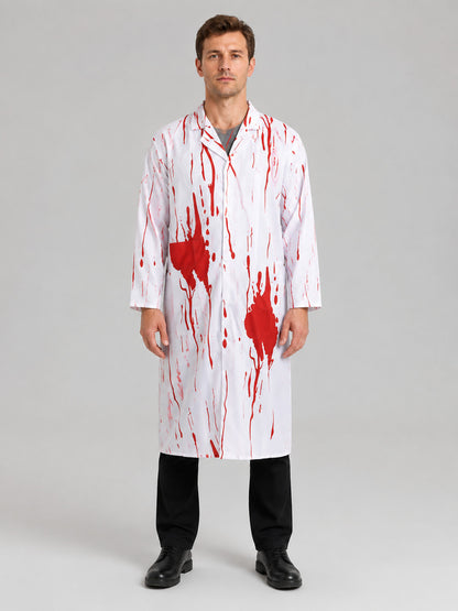 Doctor Costume: White Lab Coat with Red Splatter on-model view