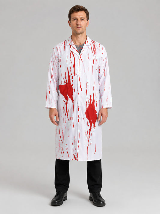 Doctor Costume: White Lab Coat with Red Splatter on-model view