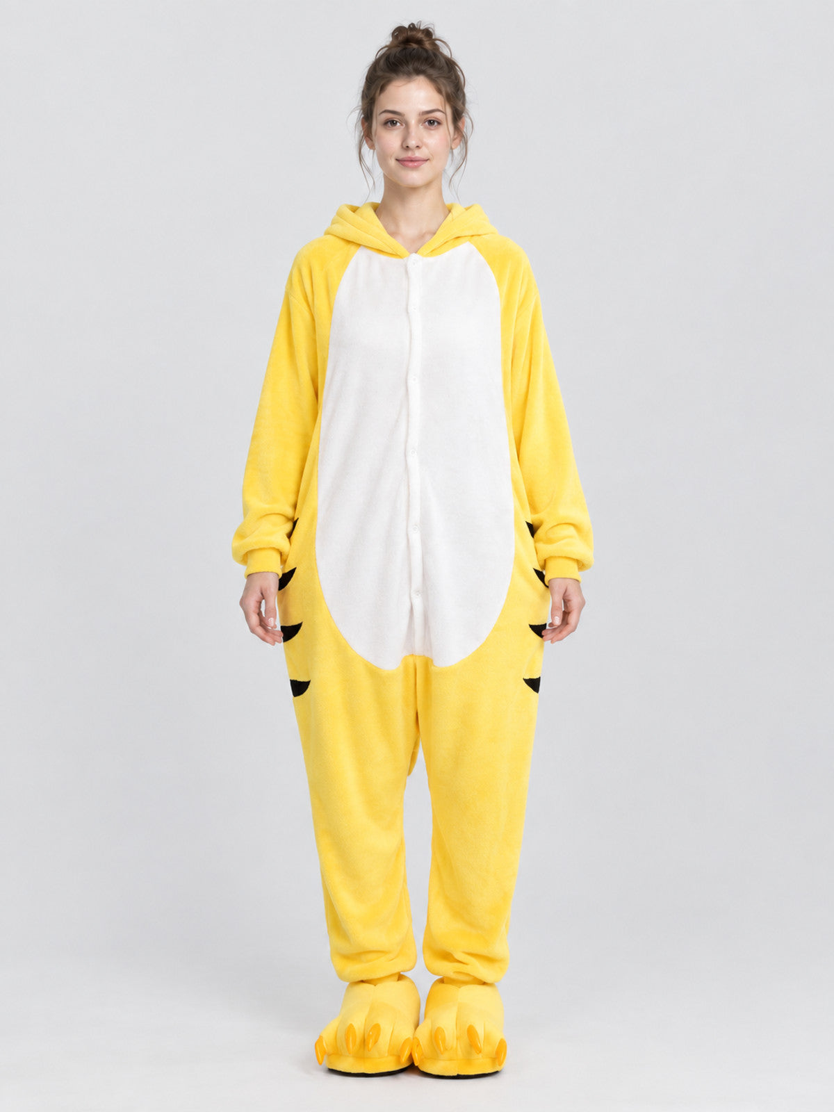 Yellow Plush Pajama Jumpsuit with Hood and Socks