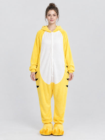 Yellow Plush Pajama Jumpsuit with Hood and Socks