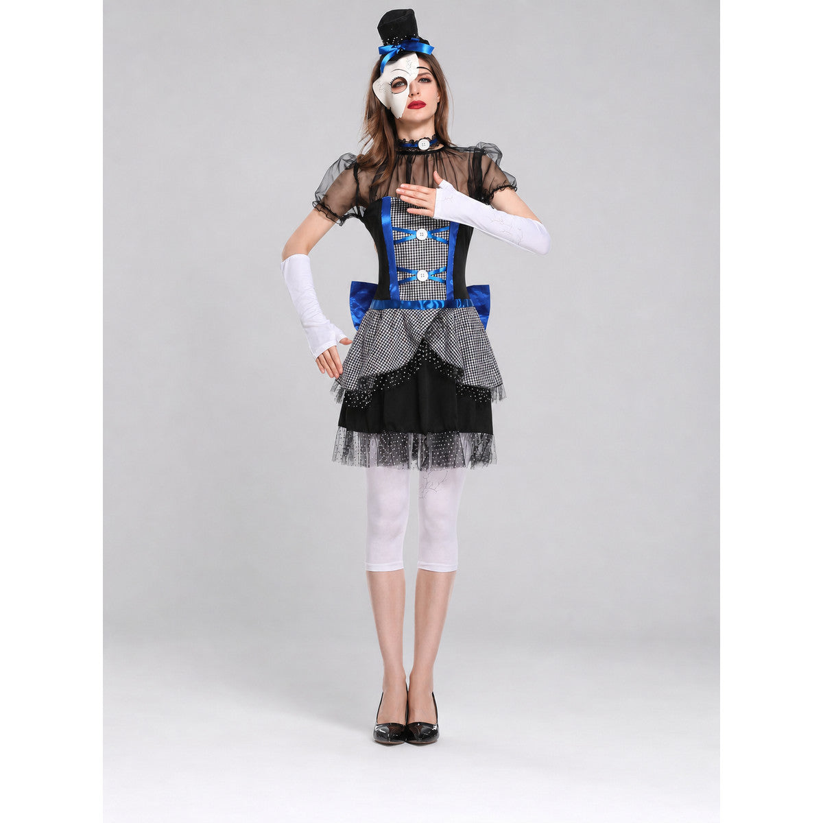 Retro-Style Stage Dress with a Blue Bow