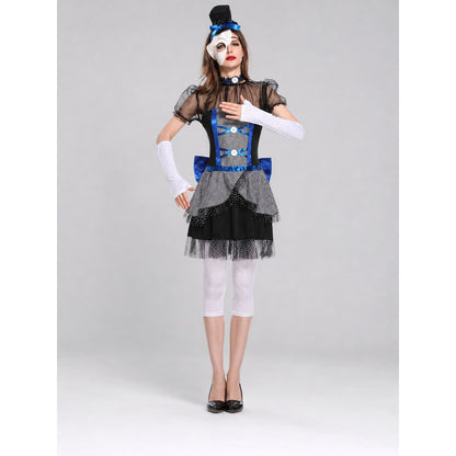 Stage Dress with Black-and-White Check Pattern and Bow on-model view