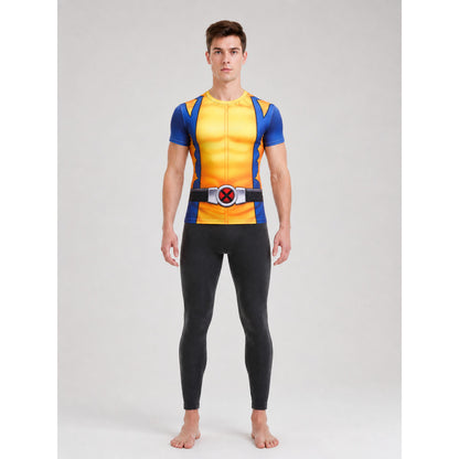 Superhero T-shirt with an Iron Man print on-model view