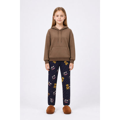 Hooded Pajama Set, Navy Polka-Dot Pants with a Bear main product view