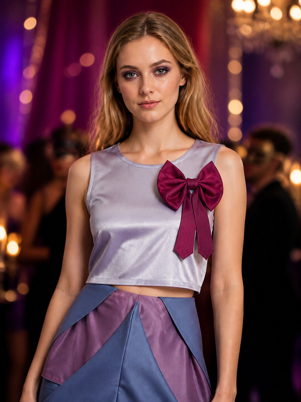 Cinderella Fairy Godmother Costume Set For Halloween, Light Purple Layered Skirt on-model view