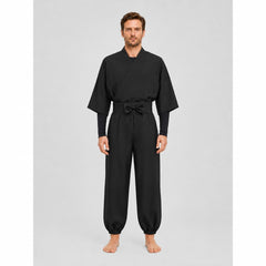 Black Ninja Costume for Adults – Japanese Anime Cosplay Kimono Top, Pants, Bow Sash & Hood Mask