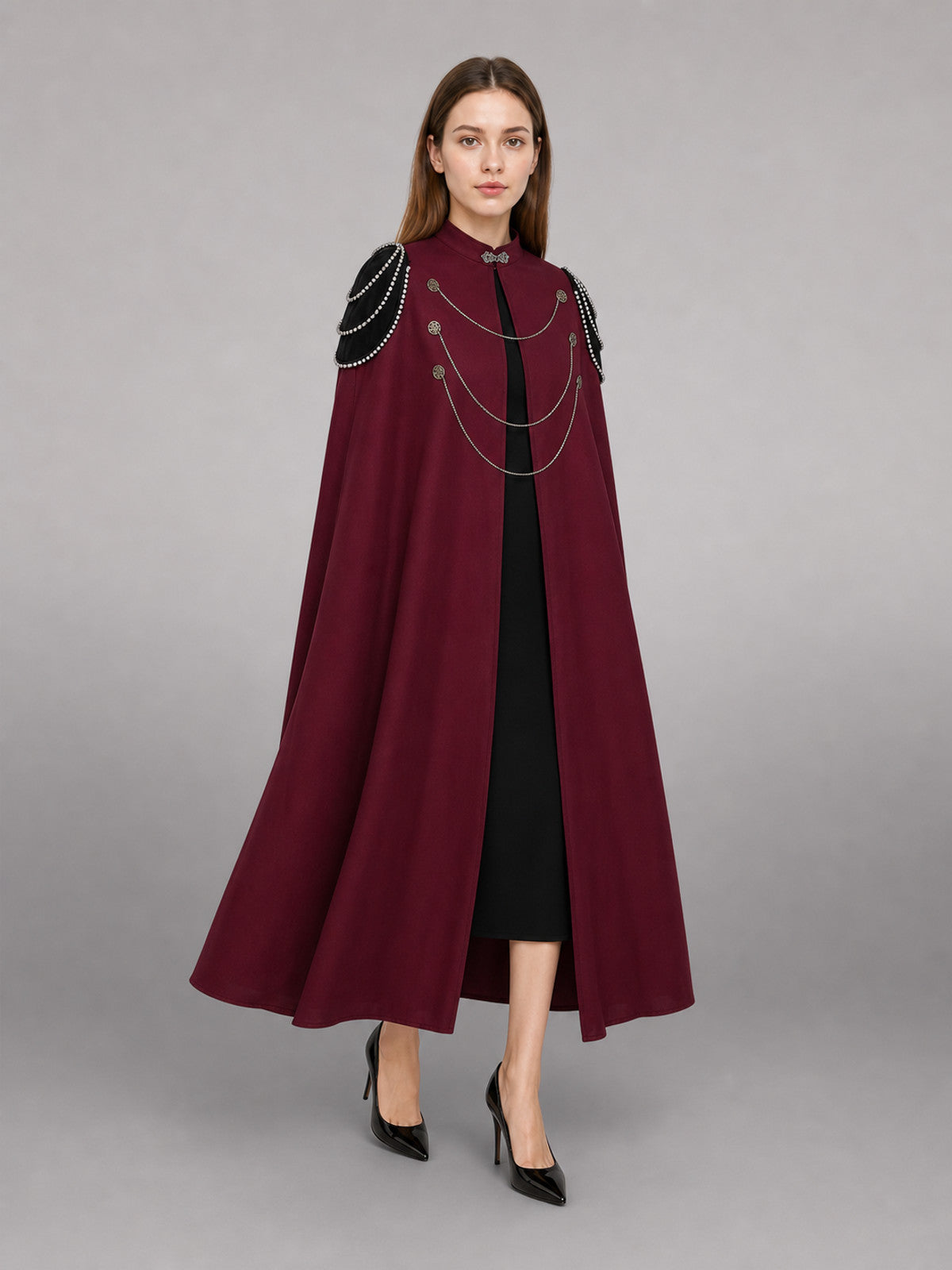 Long Burgundy Carnival Cloak with Hood