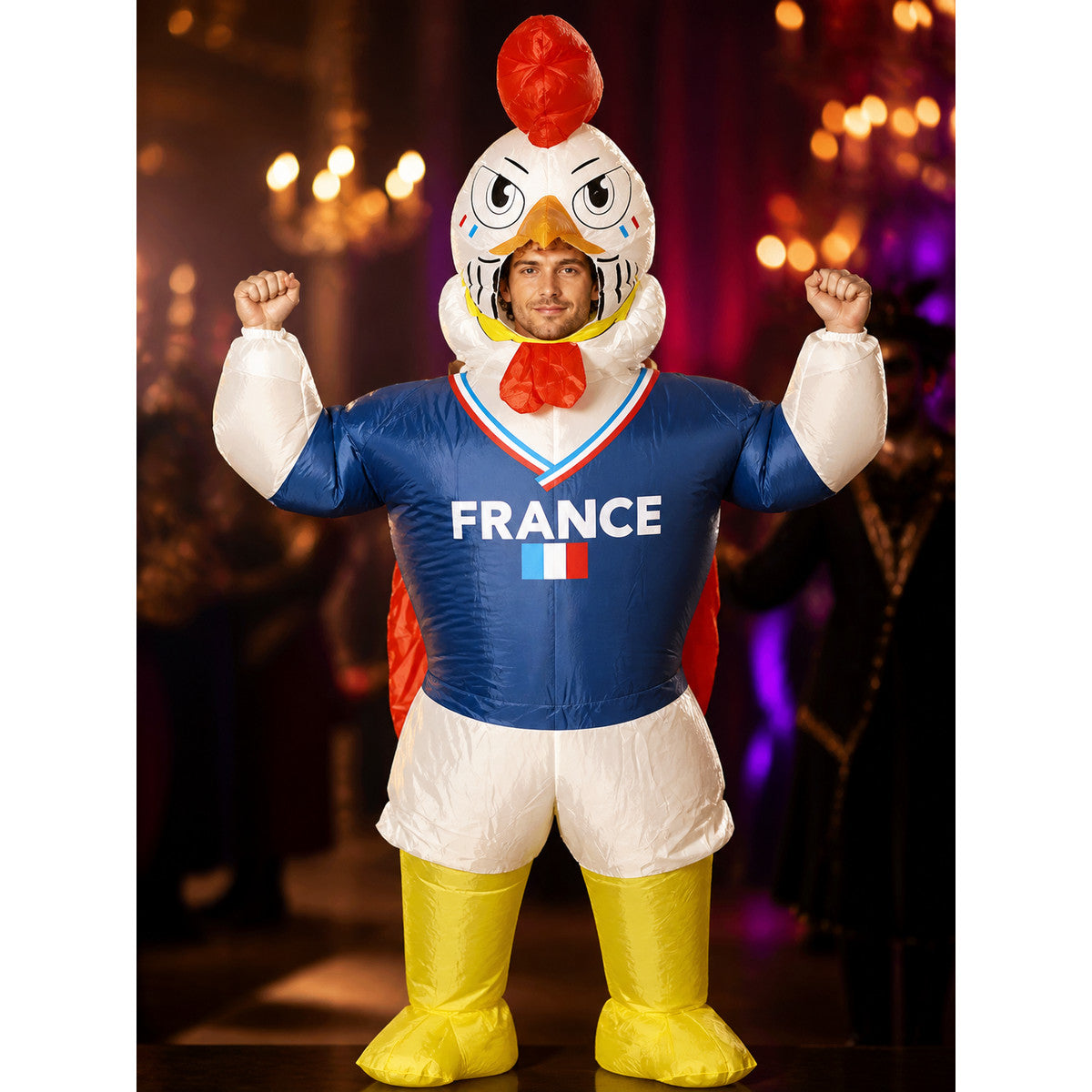 Inflatable Bird Character Costume with “France” Text on-model view