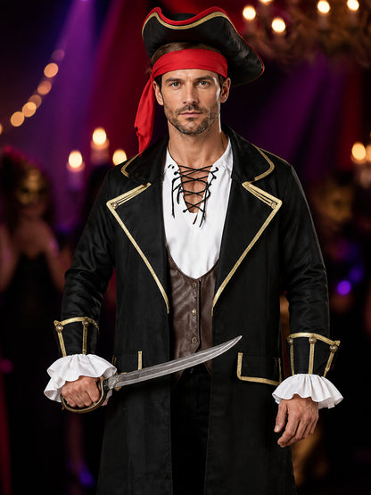 Pirate Costume with Coat and Hat for Halloween on-model view