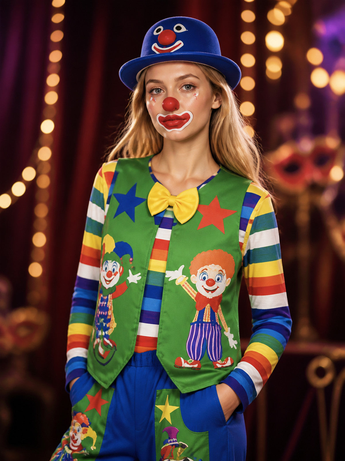 Circus-Style Clown Costume for Performances and Halloween on-model view