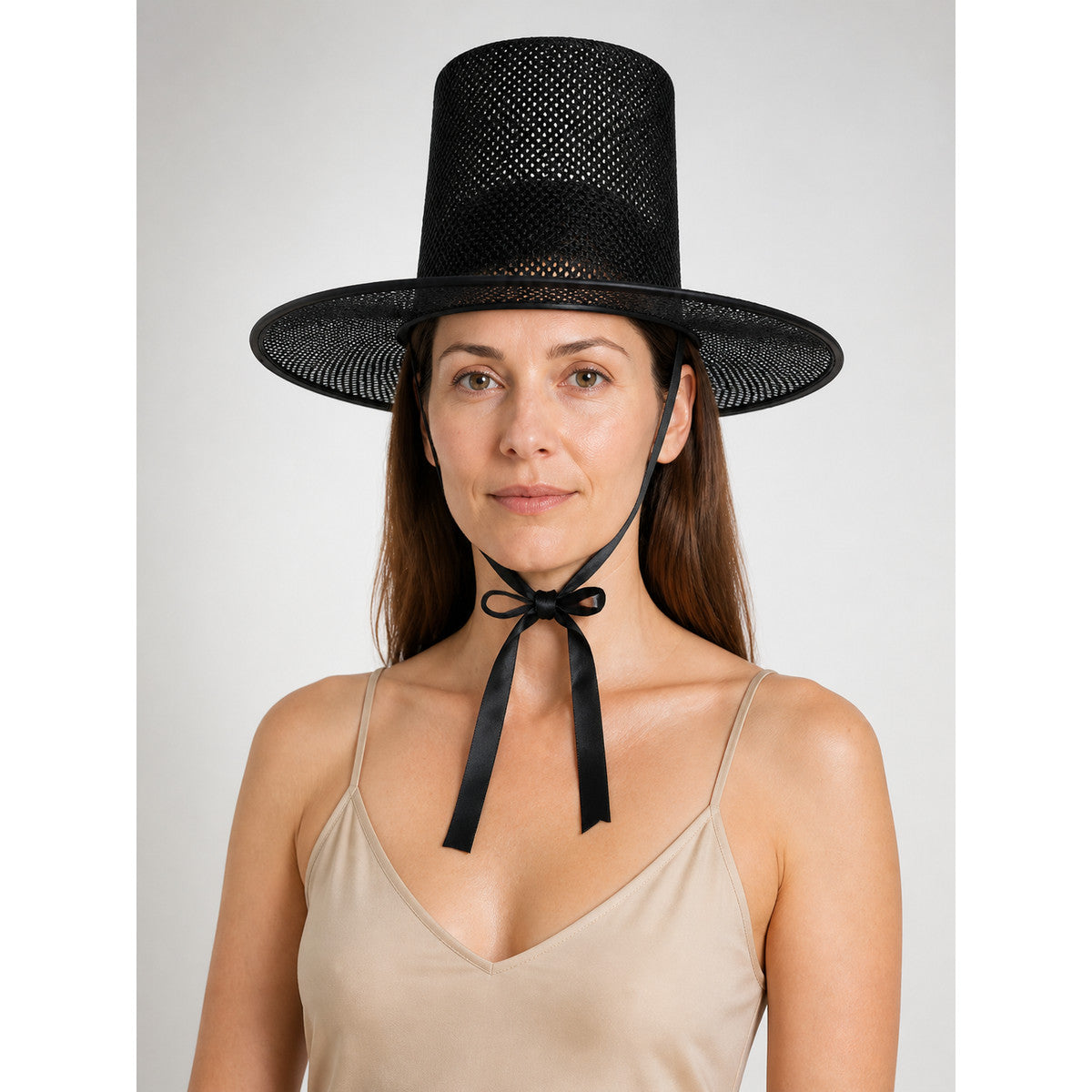Black Carnival Hat with a Wide Brim and Ties main product view