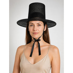 Black Carnival Hat with a Wide Brim and Ties