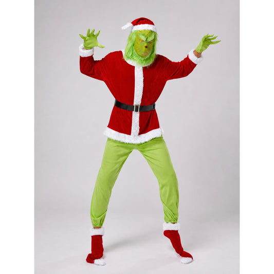 Grinch Costume with Mask and Red Hat