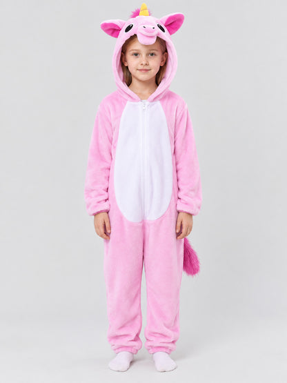 Kids' Pink Hooded Pajama Jumpsuit with Ears