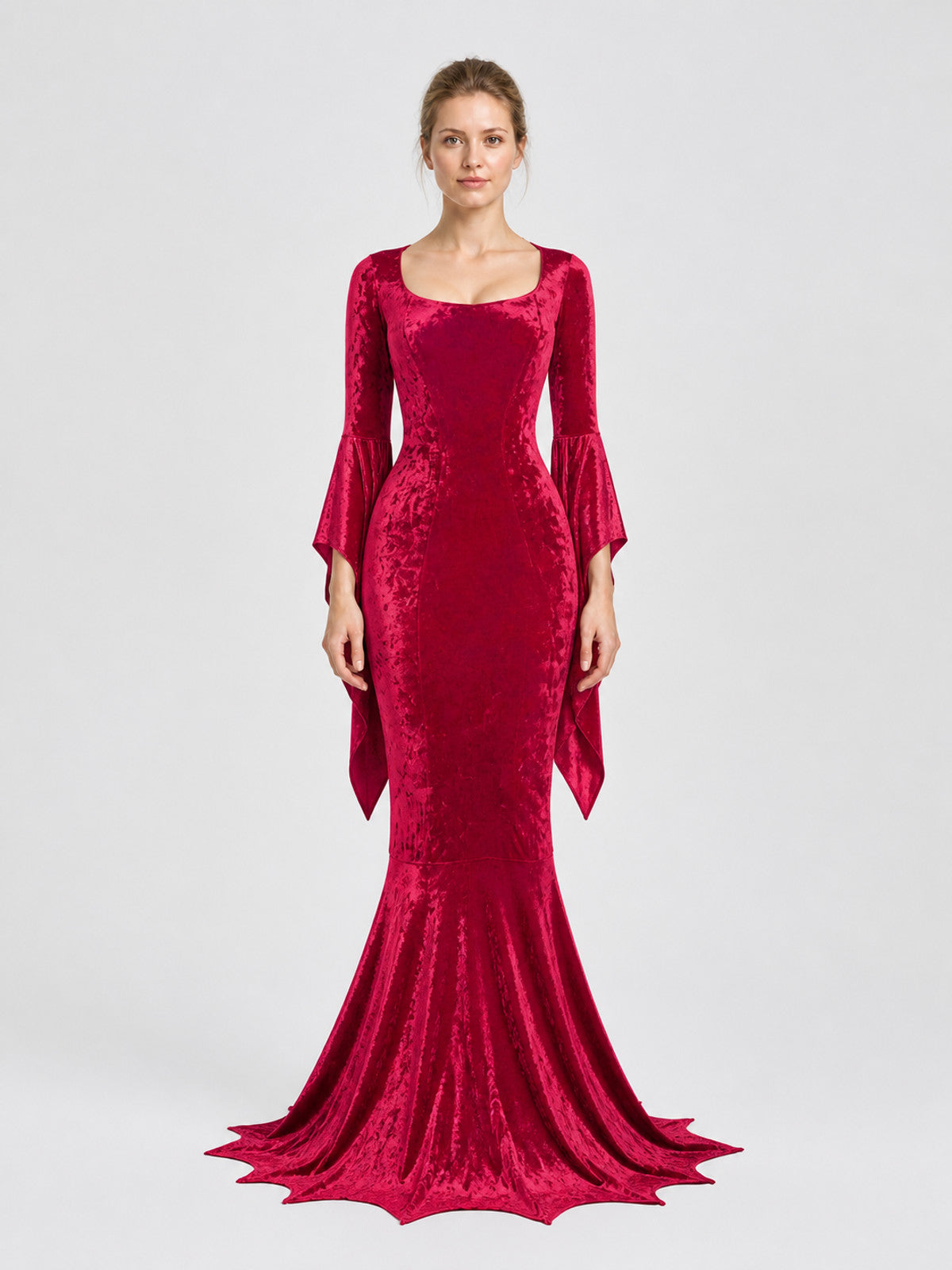 Vampire Witch Dress with Wing Sleeves for Halloween on-model view