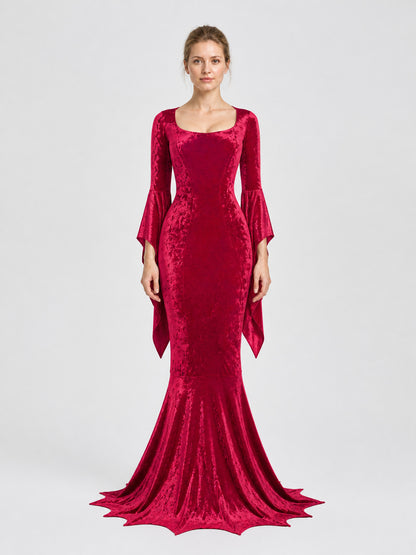 Vampire Witch Dress with Wing Sleeves for Halloween on-model view