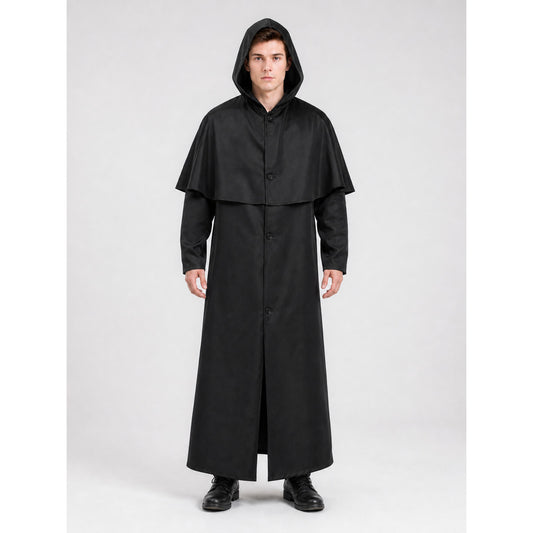 Zombie Costume: Long Black Hooded Cloak