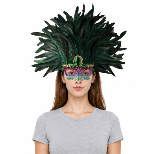 Masquerade headdress with green feathers