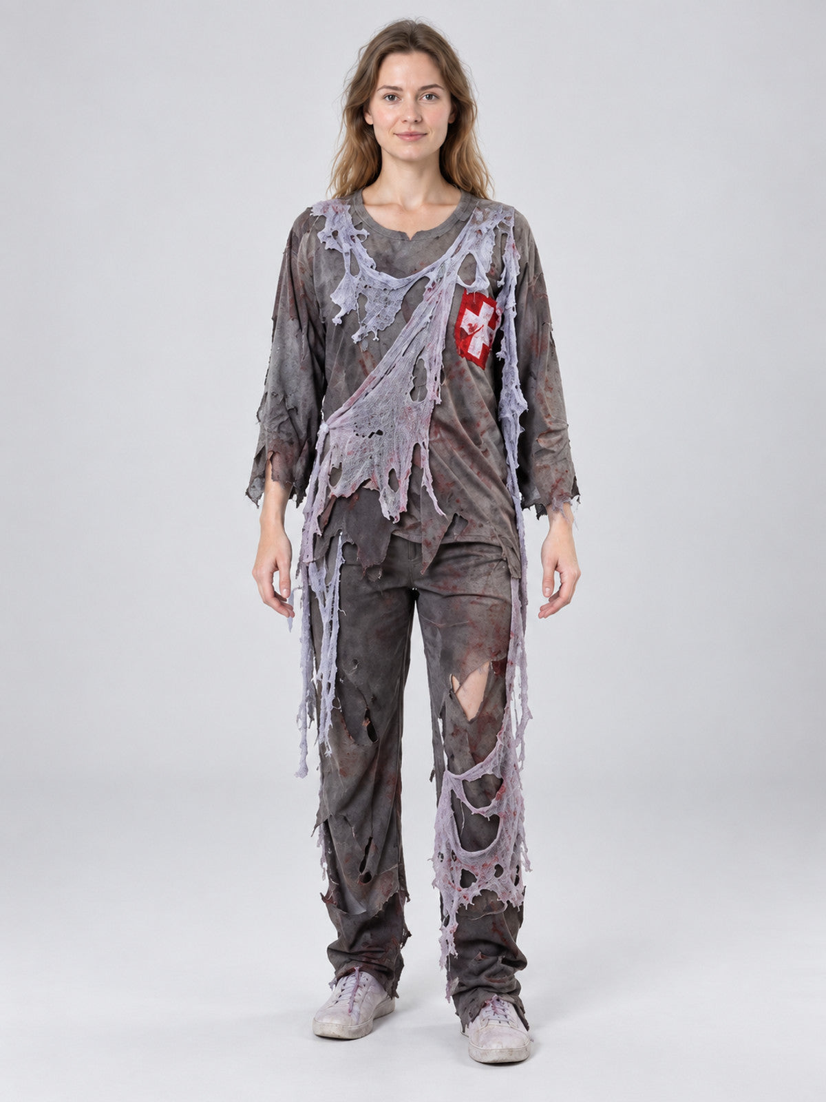 Zombie Carnival Costume with Blood Effect, Gray