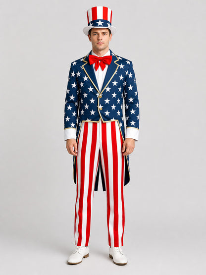 Uncle Sam Costume with Tailcoat, Top Hat, and U.S. Flag on-model view