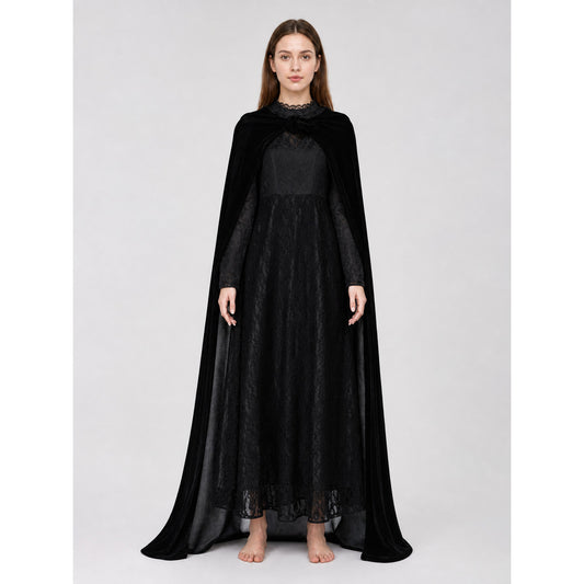 Elphaba Cosplay Costume: Dress, Cape, and Hat on-model view