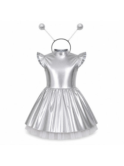 Children Girls Shiny Halloween Alien Cosplay Fancy Costume Space Robot Astronaut main product view