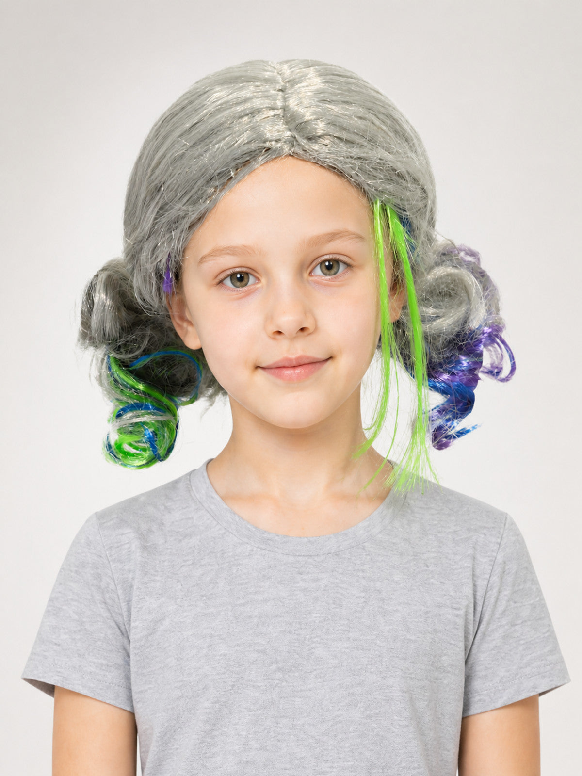 Gray Carnival Wig with Colored Strands for Cosplay