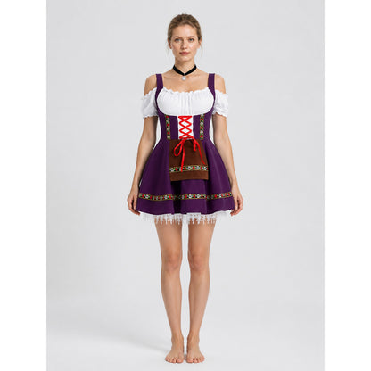 Strappy Cosplay Dress with Apron for Stage on-model view