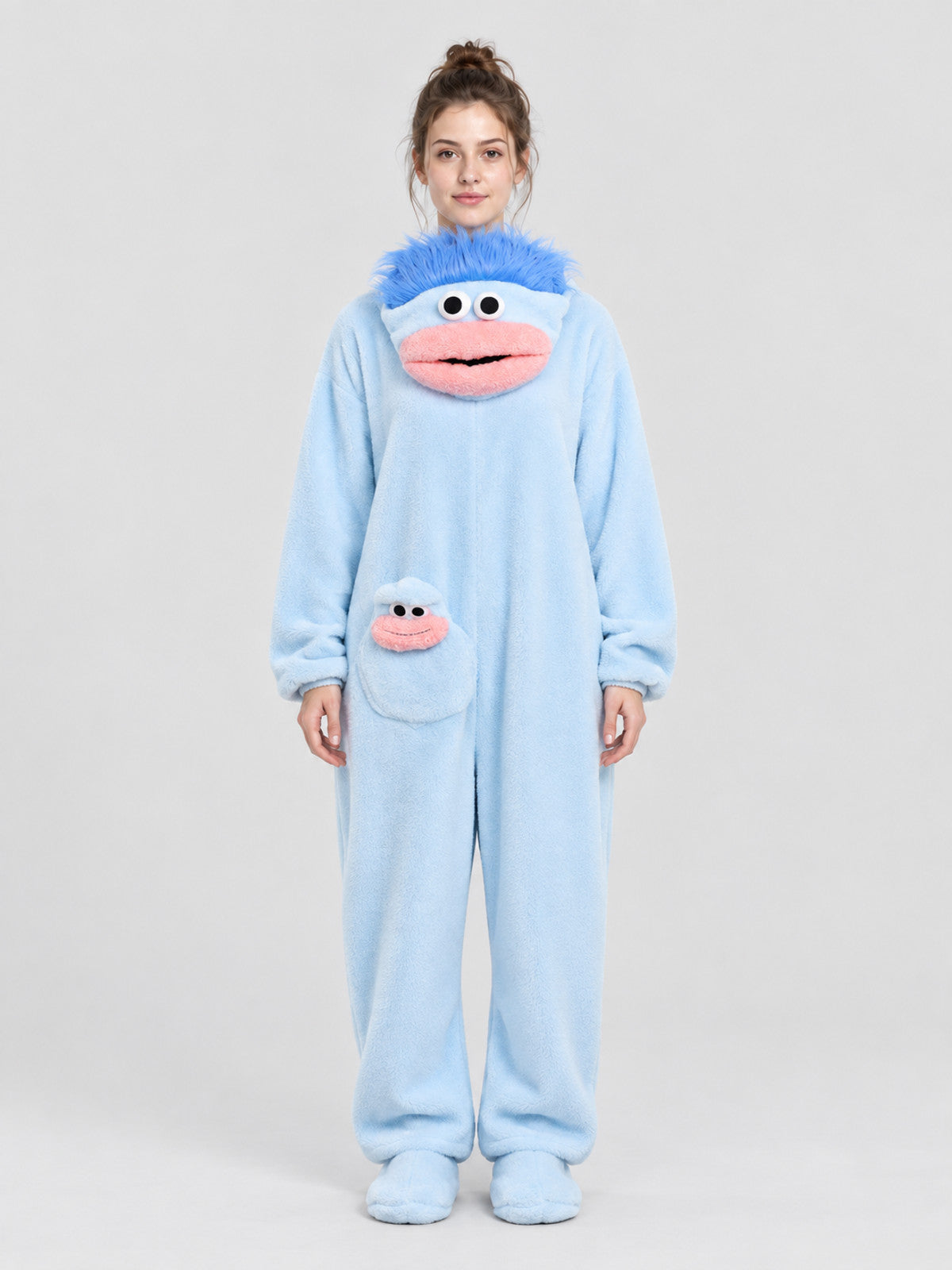 Coral Fleece Pajama Jumpsuit with Cartoon Print