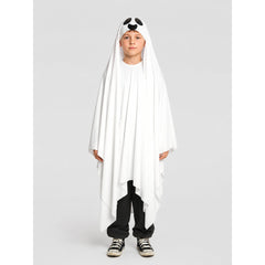 White Ghost Costume with Black Face and Jagged Hem