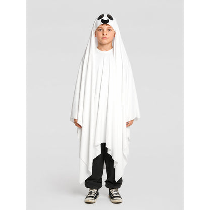 White Ghost Costume with Black Face and Jagged Hem