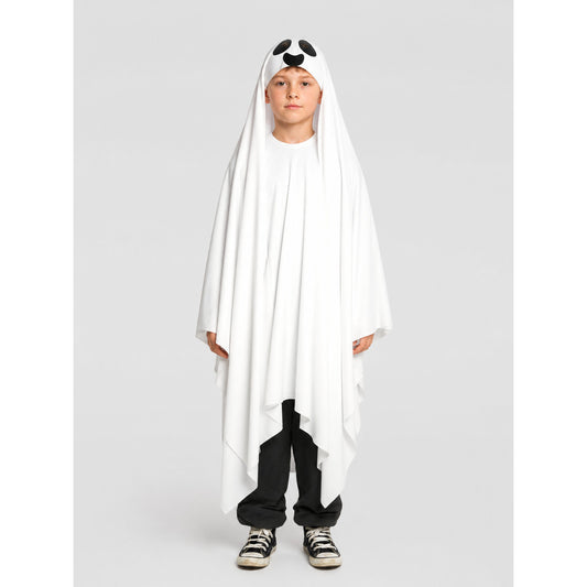 White Ghost Costume with Black Face and Jagged Hem on-model view