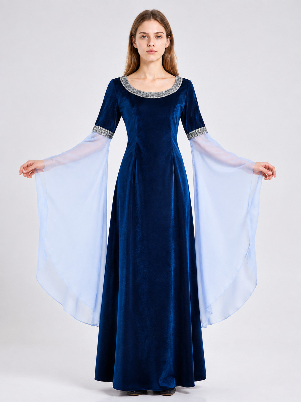 Medieval Dress with Sleeves and Lacing on-model view