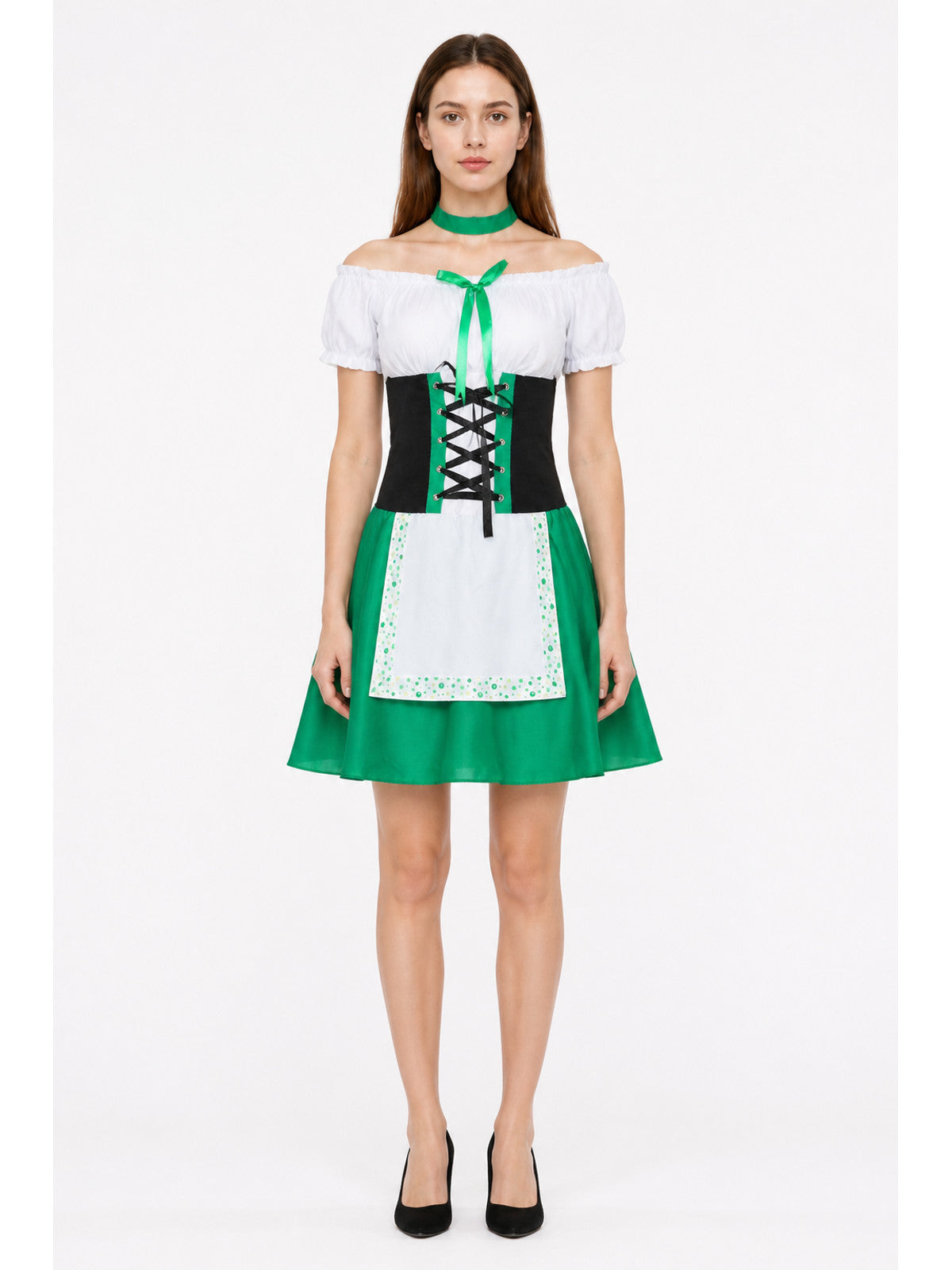 Dress with a White Insert and Green Collar main product view