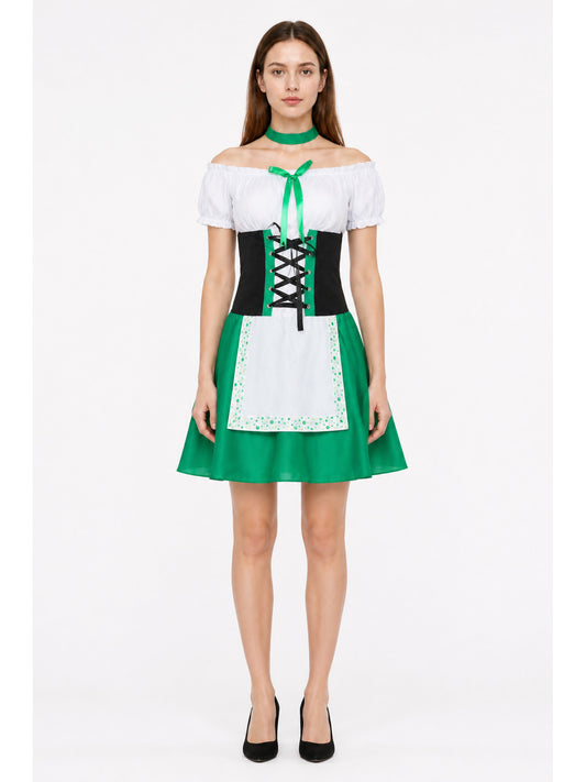 Dress with a White Insert and Green Collar main product view