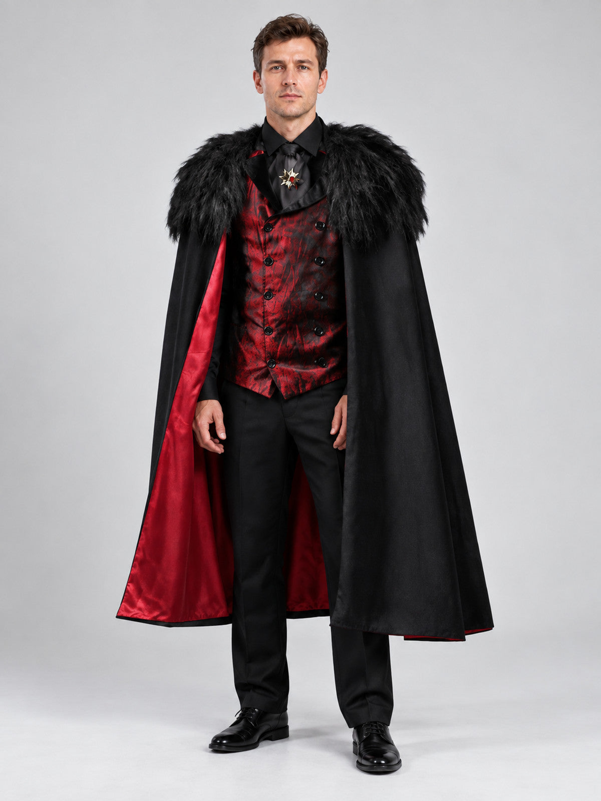 Vampire Costume: Cape with Fur Collar, Vest, Scarf