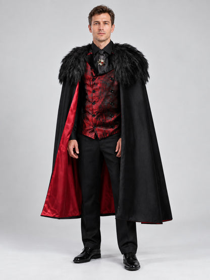 Vampire Costume: Cape with Fur Collar, Vest, Scarf