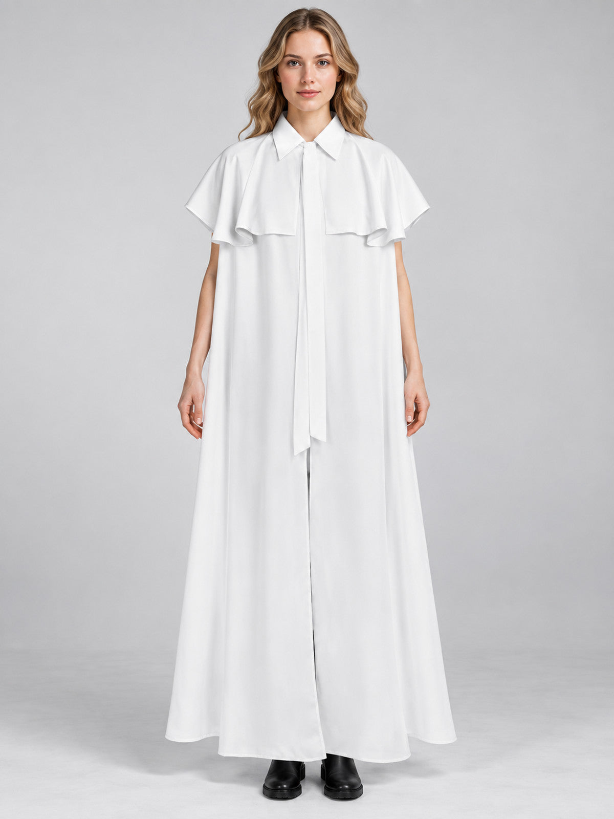 White long cloak cape with collar and ties