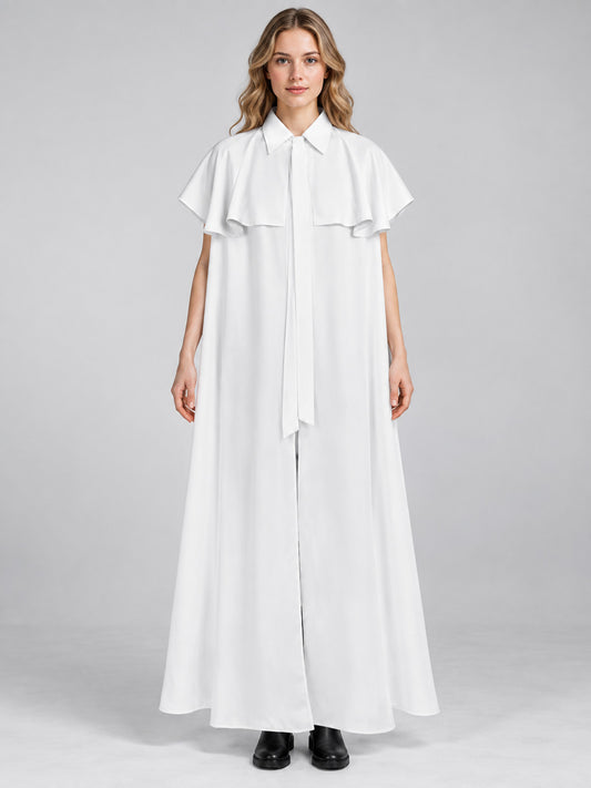 White long cloak cape with collar and ties