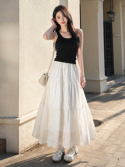 Long Women's Skirt with Tiered Floral Pattern main product view