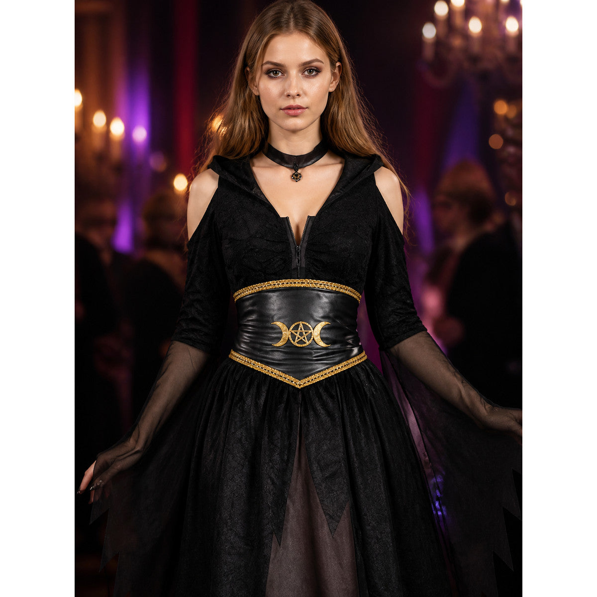Halloween Witch Costume with Corset and Cape