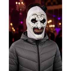 White Clown Full Face Mask with Top Hat and Sharp Teeth, Scary Halloween Costume